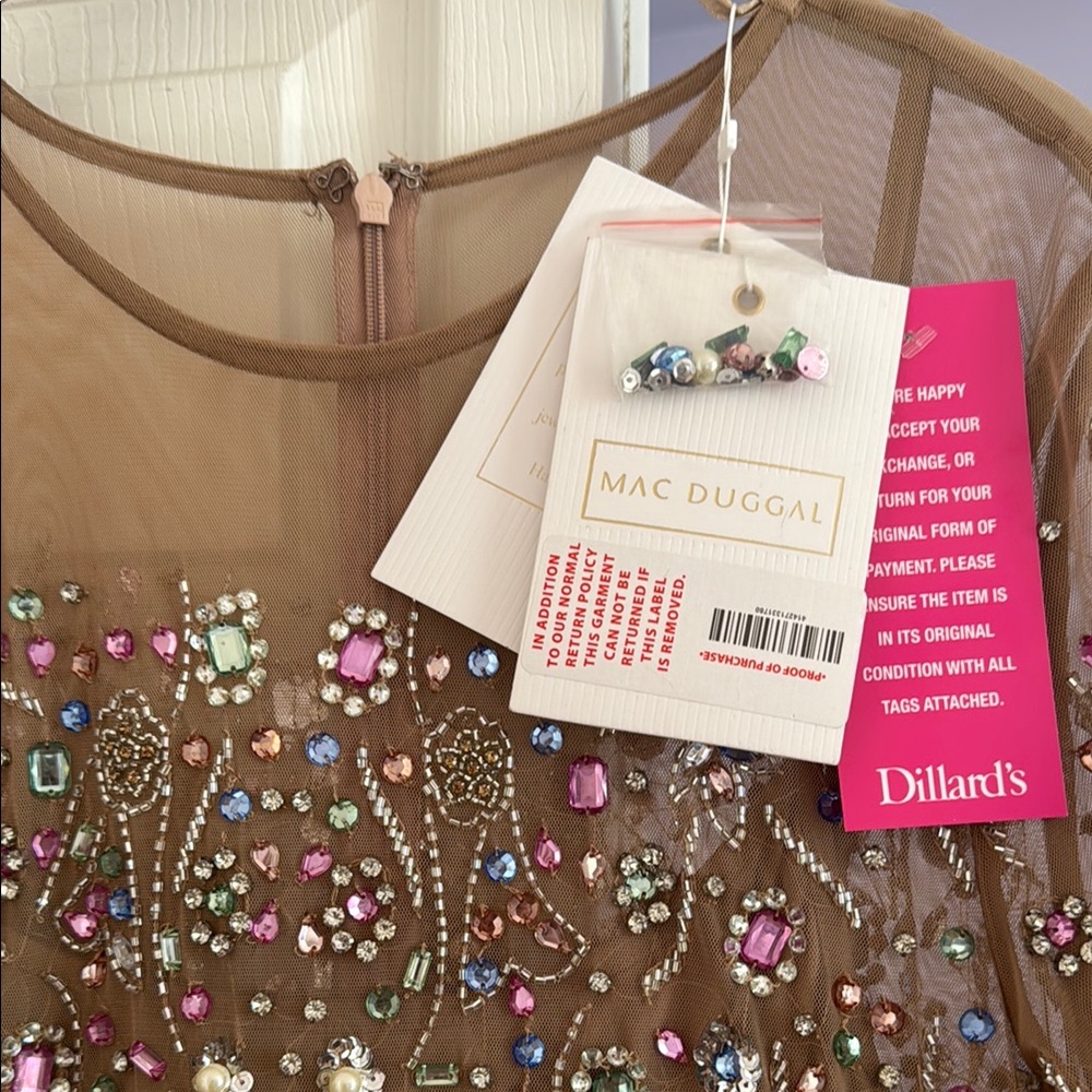 Mac Duggal Embellished Mesh Dress with Colorful Gems